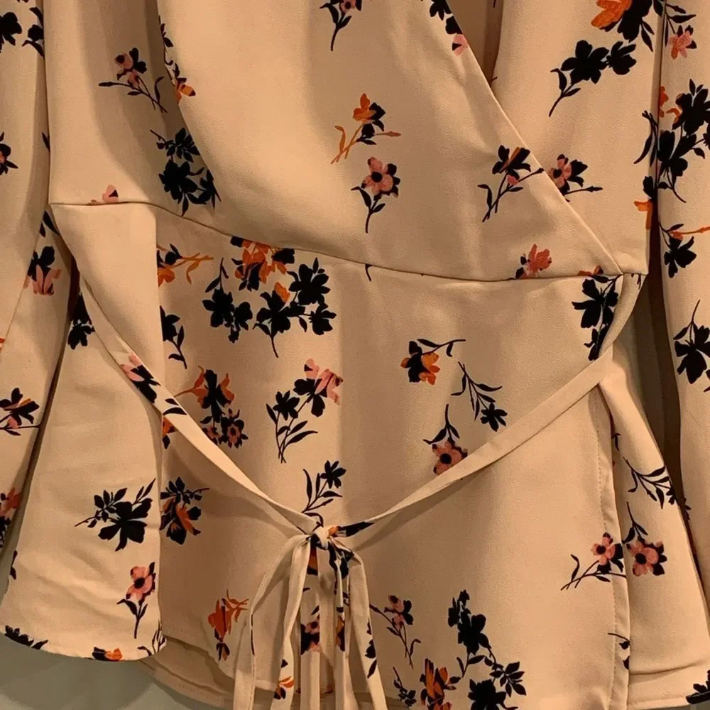 Ann Taylor Pink/Peach  Puff Sleeve Wrap Blouse - Picture 3 of 10